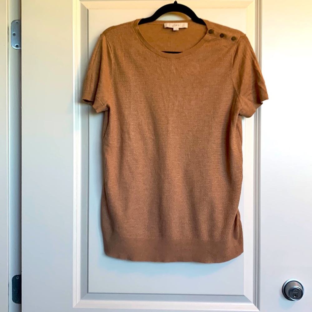 Loft Cognac Color Sweater Knit Blouse Size L w/ Button Detail